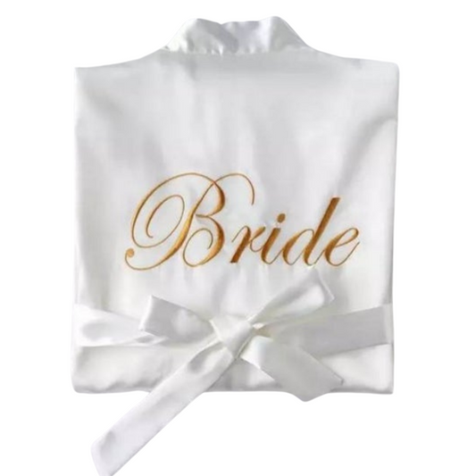 Bata "Bride" Blanca de Satín Bordada