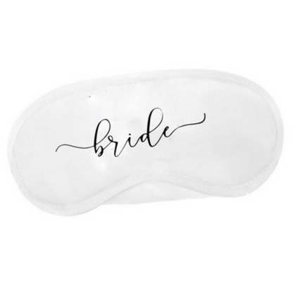 Antifaz de Satín "Bride" Correa ajustable Diseño "Bride" Tela: Satín Color: Blanco con letras negras