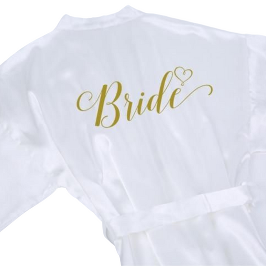 Bata blanca "Bride" estampada en dorado glitter
