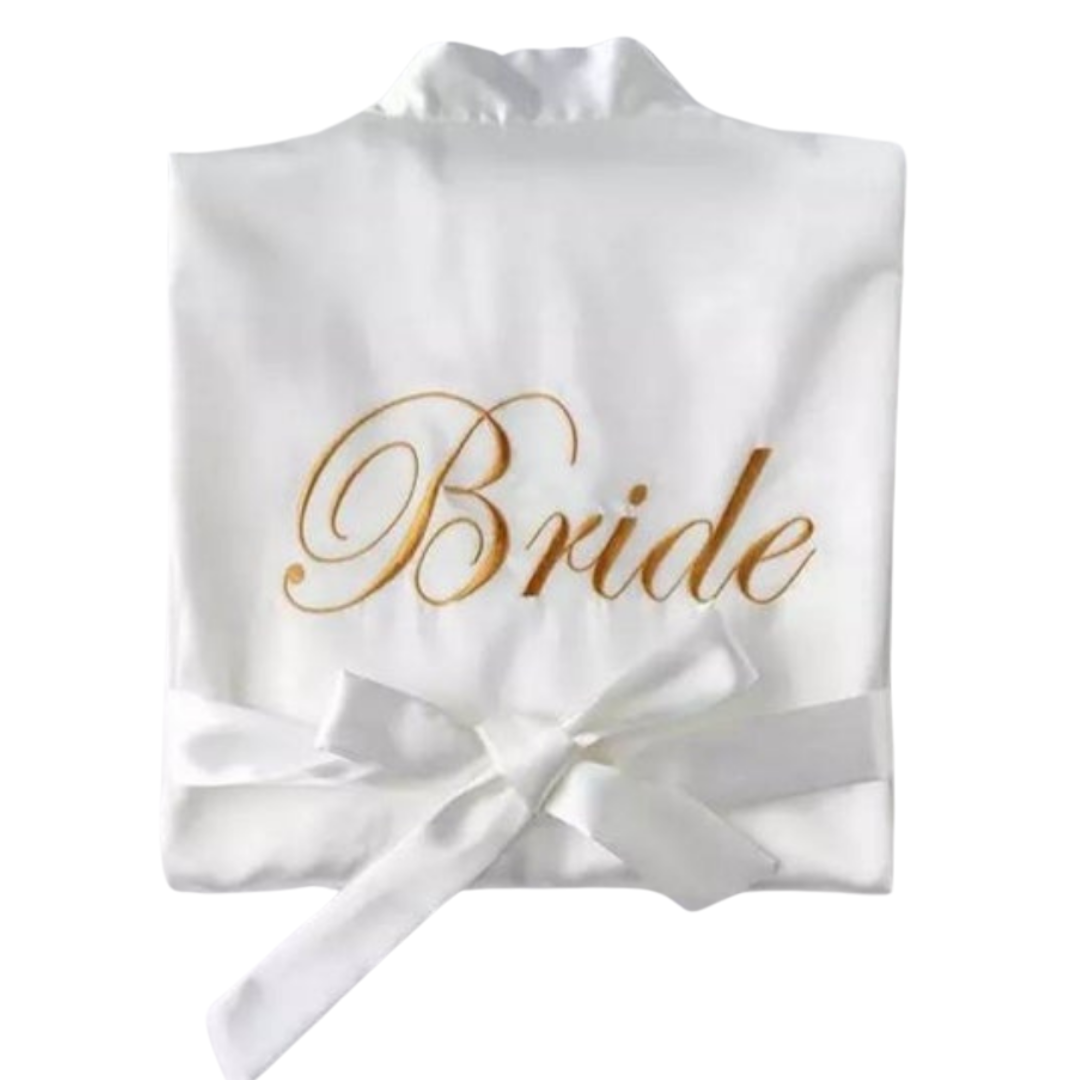 Bata "Bride" Blanca de Satín Bordada