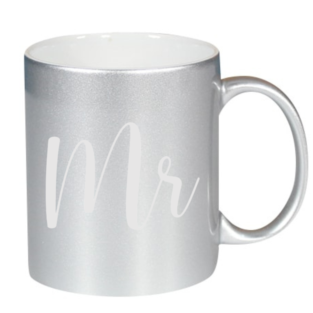 Taza "Mr" y "Mrs" disponible en Blanco, Plateado y Dorado