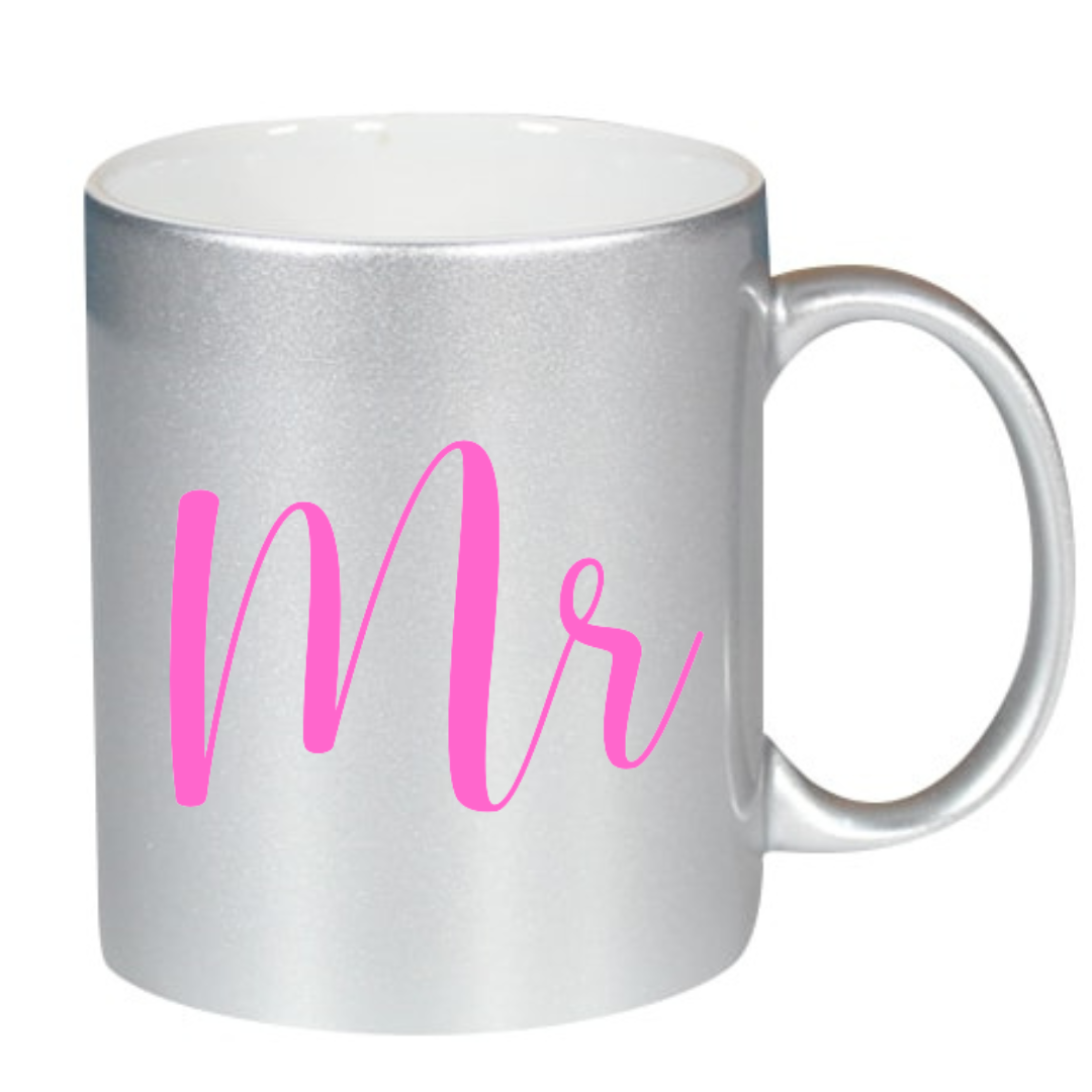 Taza "Mr" y "Mrs" disponible en Blanco, Plateado y Dorado