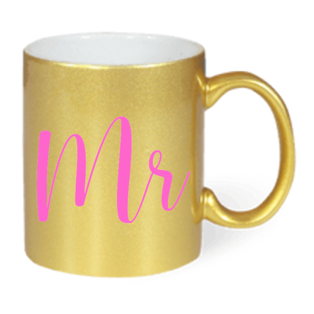 Taza "Mr" y "Mrs" disponible en Blanco, Plateado y Dorado