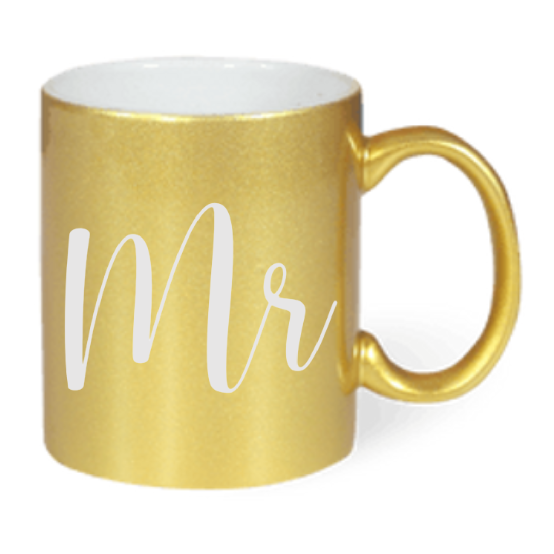 Taza "Mr" y "Mrs" disponible en Blanco, Plateado y Dorado