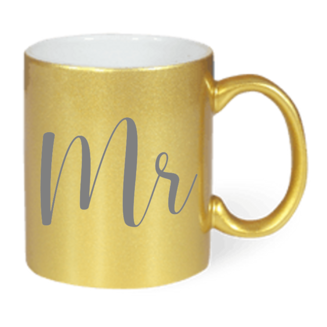 Taza "Mr" y "Mrs" disponible en Blanco, Plateado y Dorado