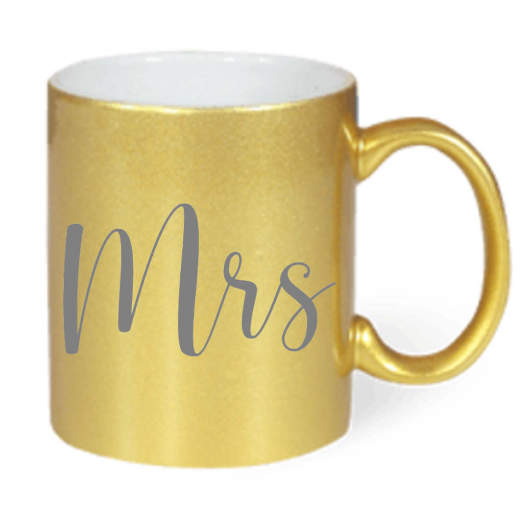 Taza "Mr" y "Mrs" disponible en Blanco, Plateado y Dorado
