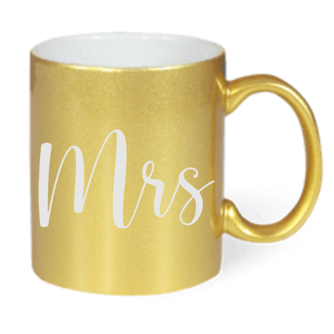 Taza "Mr" y "Mrs" disponible en Blanco, Plateado y Dorado