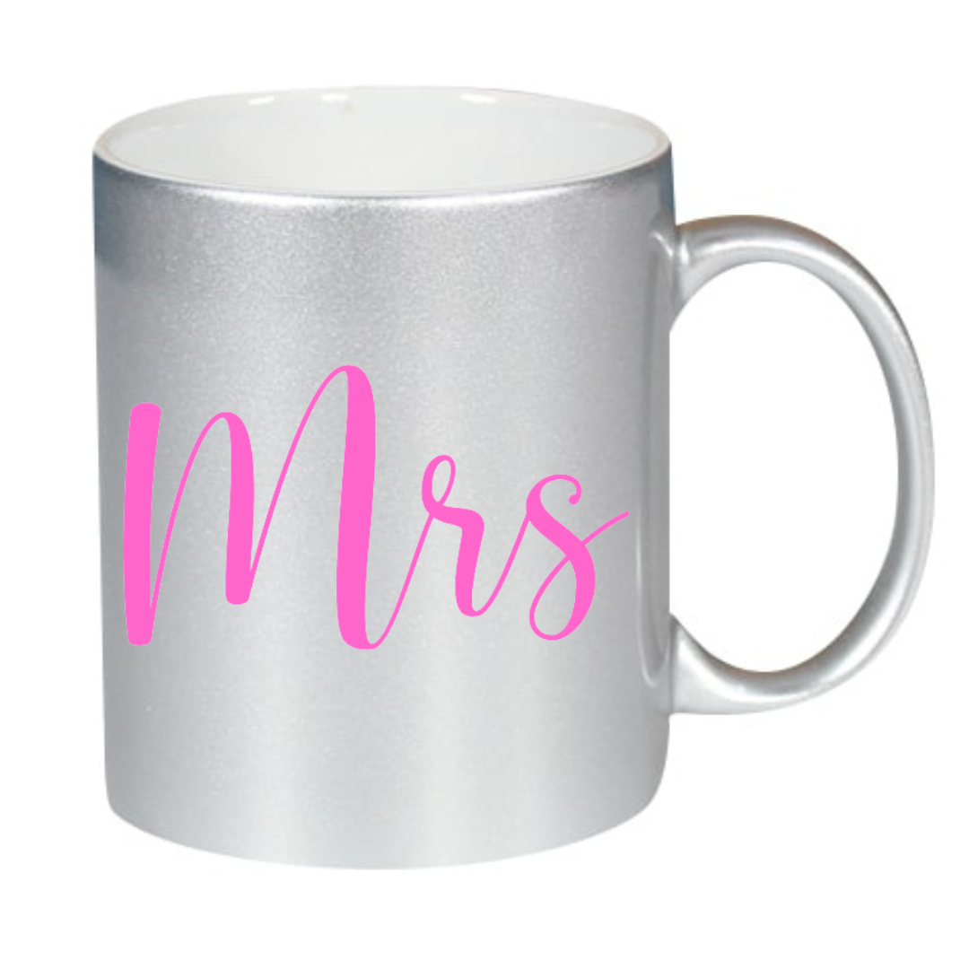 Taza "Mr" y "Mrs" disponible en Blanco, Plateado y Dorado