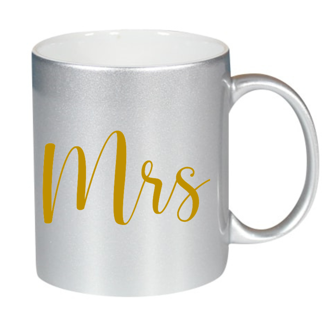 Taza "Mr" y "Mrs" disponible en Blanco, Plateado y Dorado