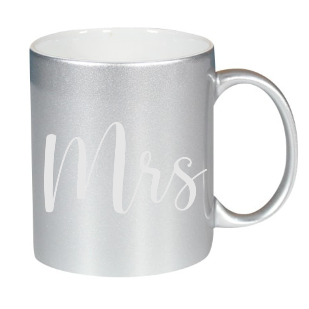 Taza "Mr" y "Mrs" disponible en Blanco, Plateado y Dorado