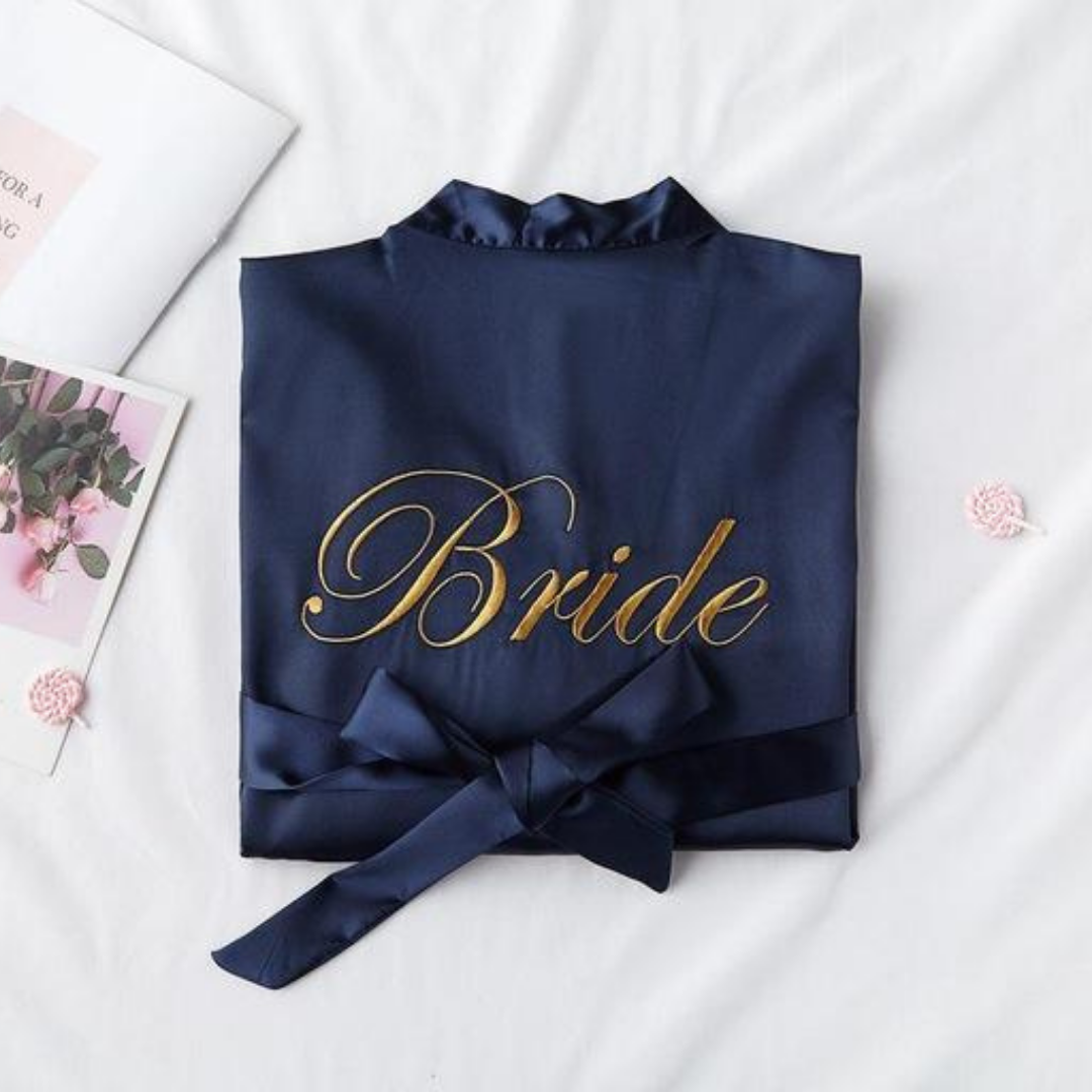 Bata "Bride" Azul de Satín Bordada