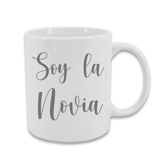 Taza "Soy la Novia" disponibles en Dorado, Plateado y Blanco
